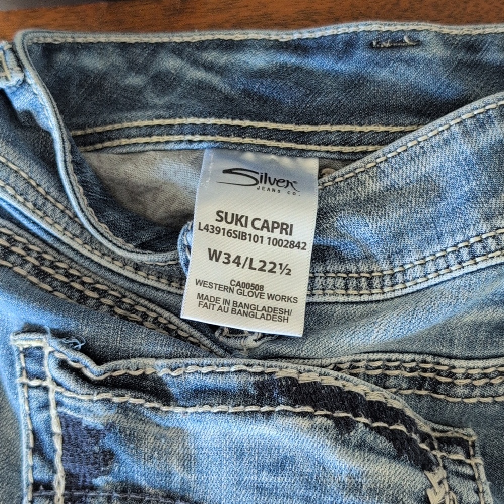 Silver Jeans Suki Capri Light Blue Cropped Ankle Jeans Sz 34x22 1/2 - Picture 7 of 10